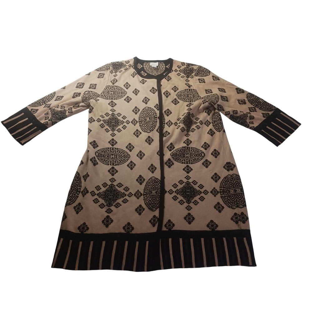 Chico's Geometric‎ Medallion Open Front Cardigan Womens Size 2 L Large Bohemian